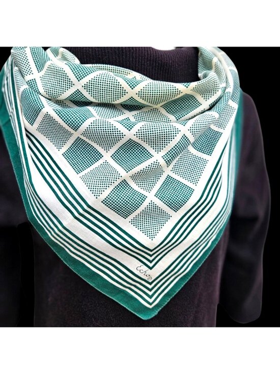 Echo Accessories - Vintage Echo Green White Stripe Grid Cotton Square Scarf 25x26